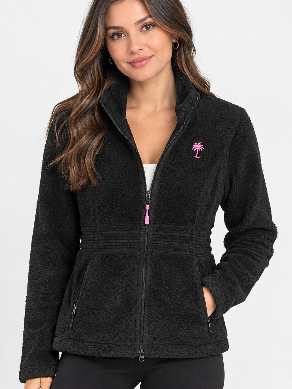 Black Fleece Jacket with Pink Palm Logo